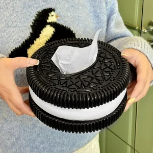 halloween gift Creative Oreo-Inspired Tissue Box Holder - Black & White Design, Resin with - Ideal for Bathroom, Bedroom, Living Room, and Car Decor